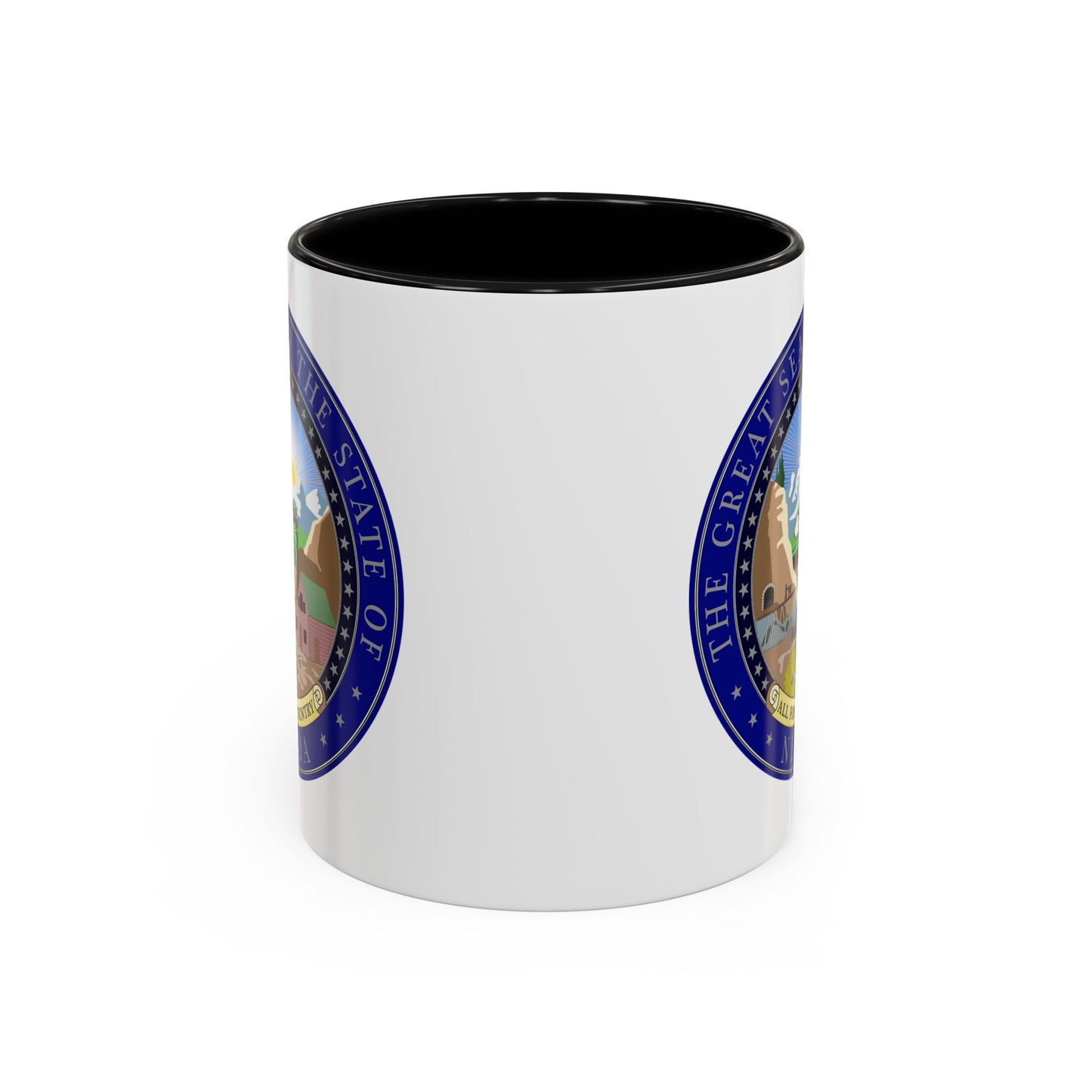 State Seal of Nevada Coffee Mug - Double Sided Print, Black Accent White Ceramic, 11oz by TheGlassyLass.com