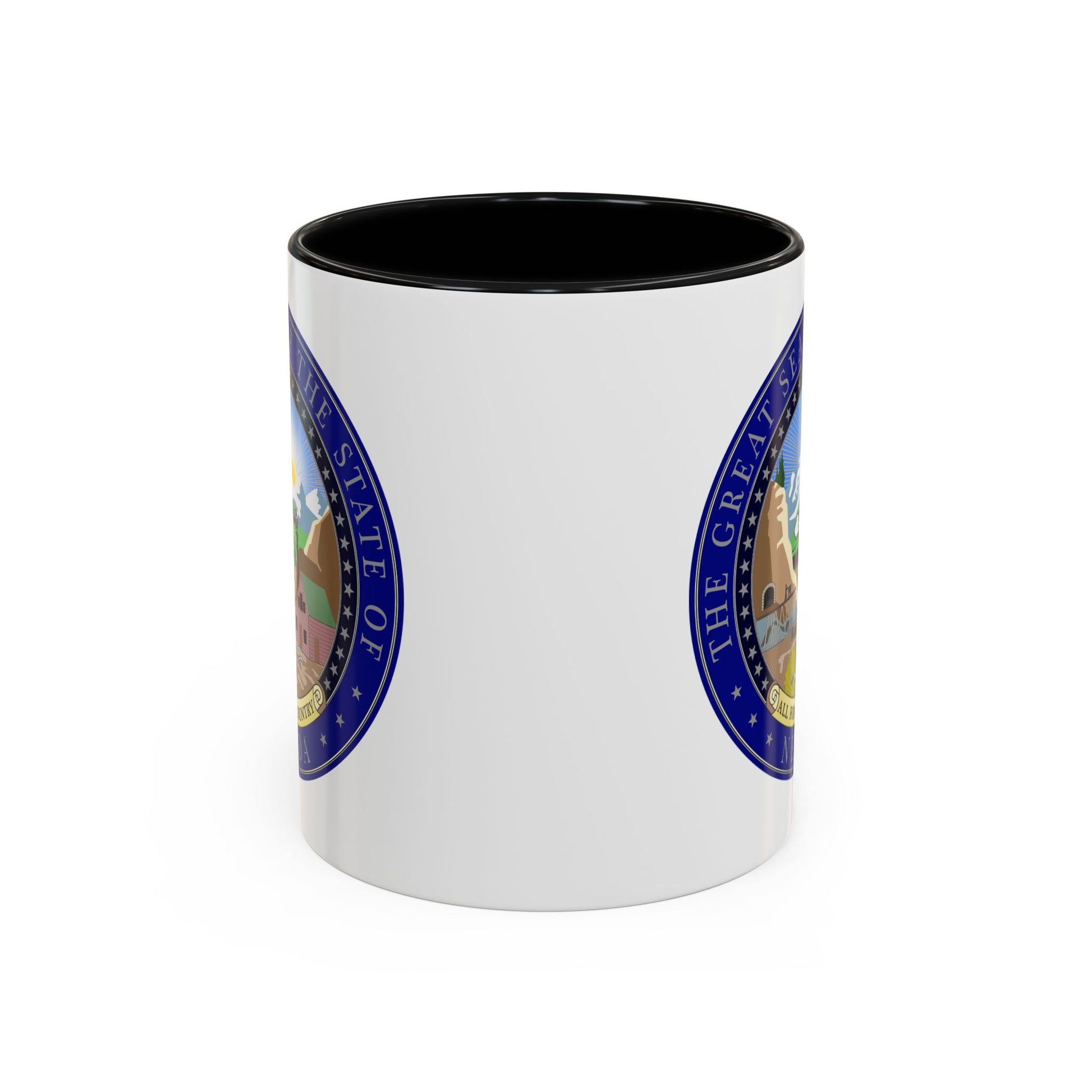 State Seal of Nevada Coffee Mug - Double Sided Print, Black Accent White Ceramic, 11oz by TheGlassyLass.com