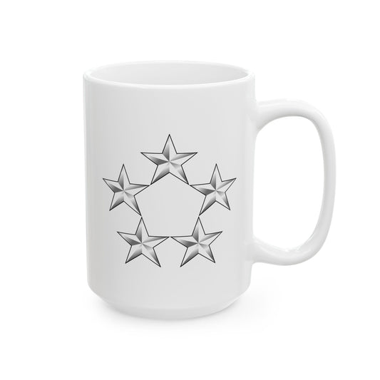 5 Star General Rank Insignia Coffee Mug - Double Sided White Ceramic 15oz by TheGlassyLass.com