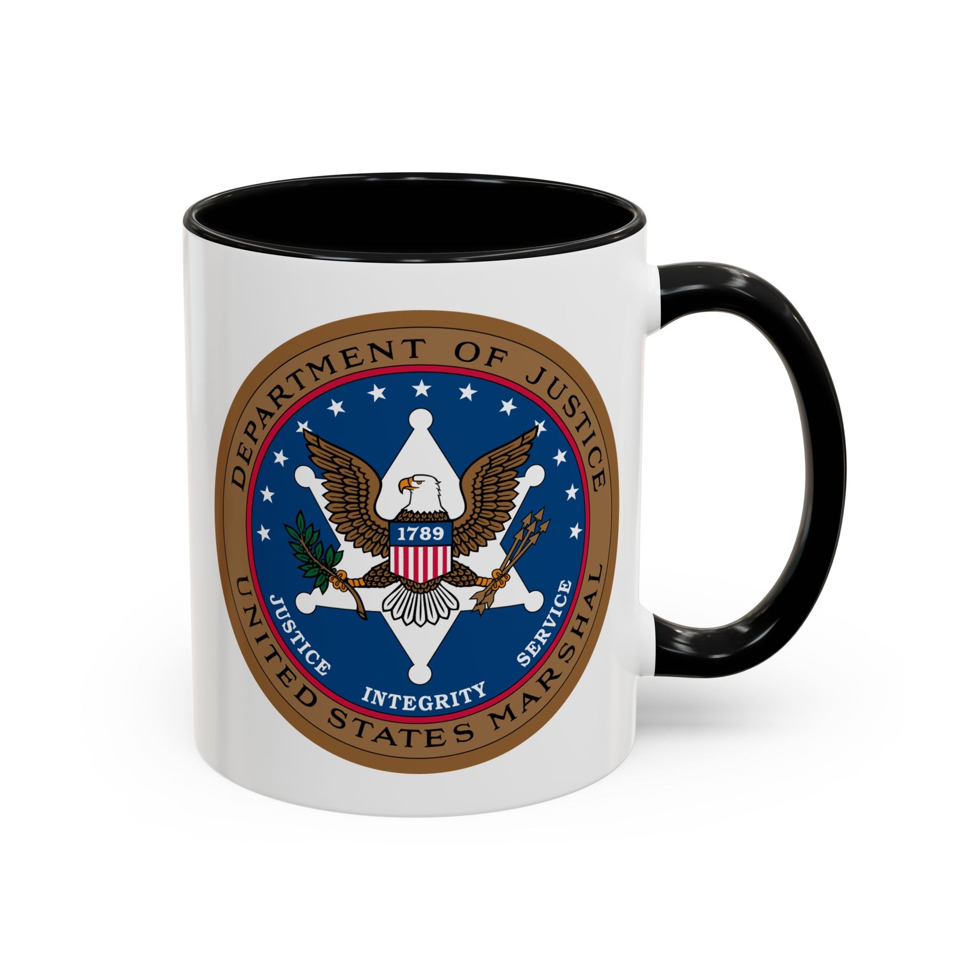 US Marshal Seal Coffee Mug - Double Sided Print, Black Accent White Ceramic, 11oz by TheGlassyLass.com