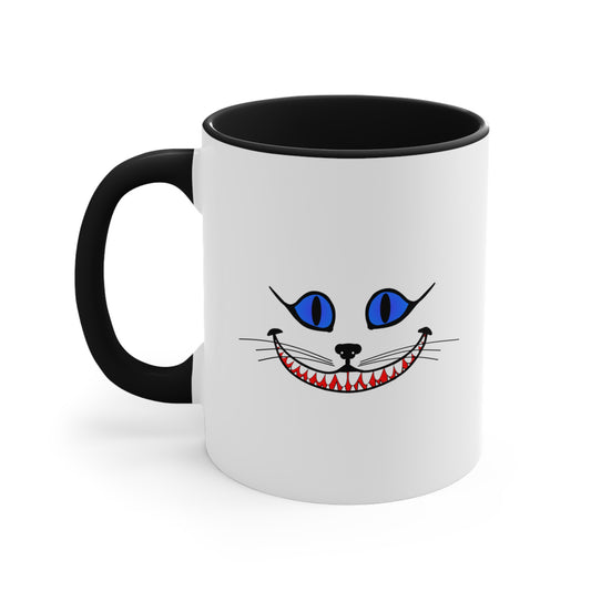 Cheshire Cat Coffee Mug - Double Sided Black Accent White Ceramic 11oz by TheGlassyLass.com