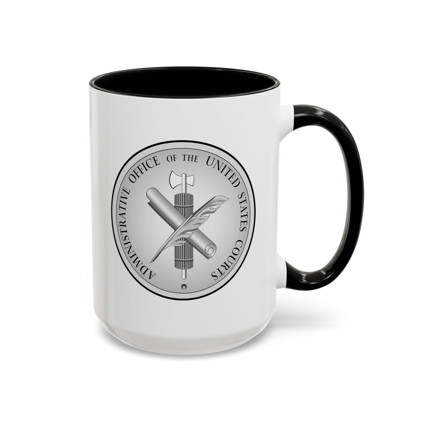 Administrative Office of the United States Courts Seal Coffee Mug - Double Sided Black Accent White Ceramic 15oz by TheGlassyLass.com
