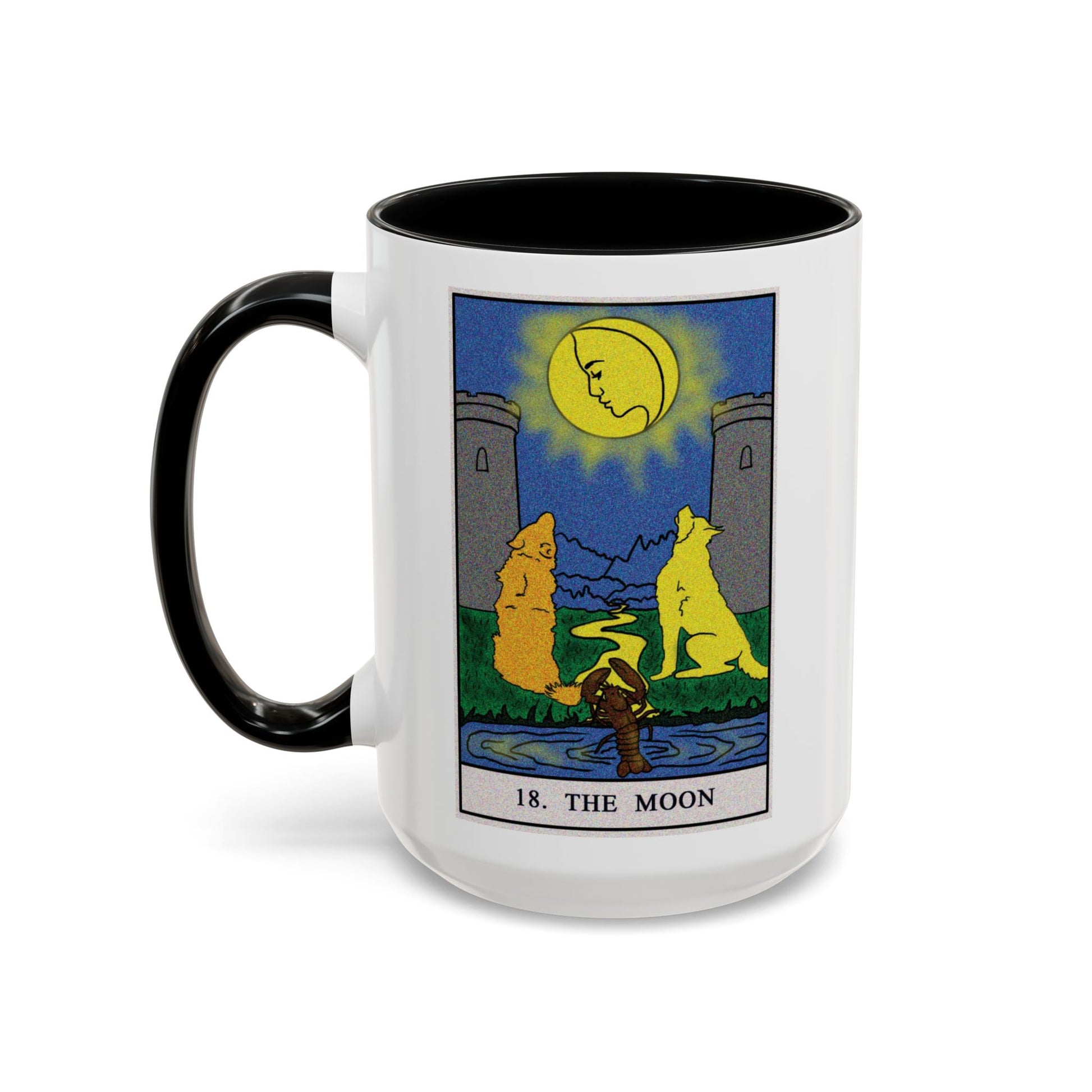 The Moon Tarot Card Coffee Mug - Double Sided Print, White Ceramic, 11oz by TheGlassyLass.com