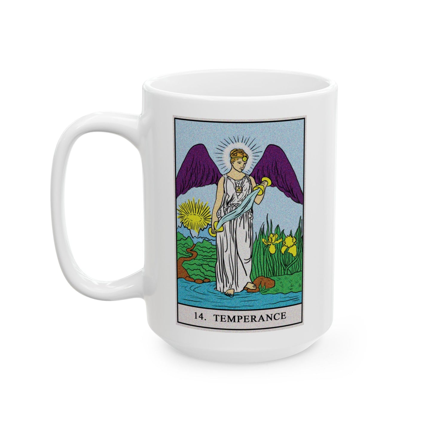 Temperance Tarot Card Coffee Mug - Double Sided White Ceramic 15oz by TheGlassyLass.com