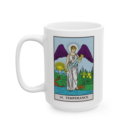 Temperance Tarot Card Coffee Mug - Double Sided White Ceramic 15oz by TheGlassyLass.com