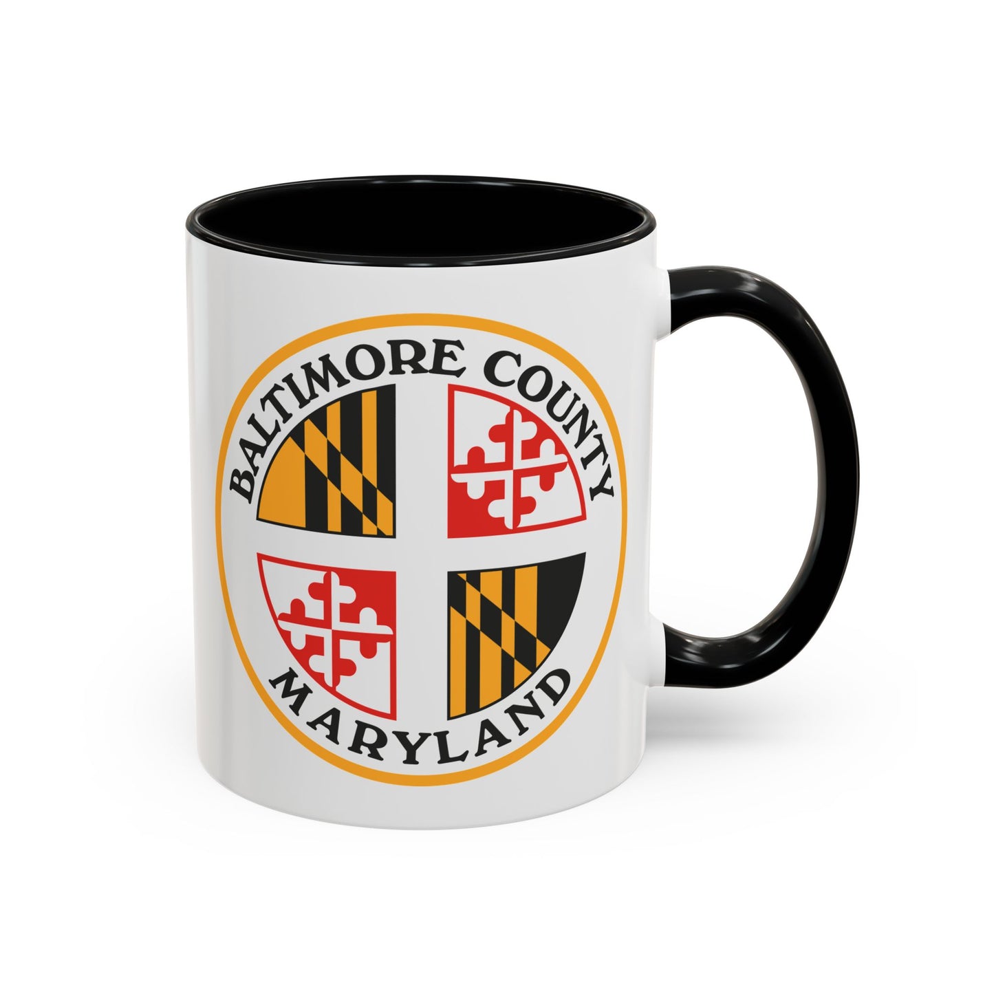 Baltimore County Seal Coffee Mug - Double Sided Print, Black Accent White Ceramic, 11oz by TheGlassyLass.com