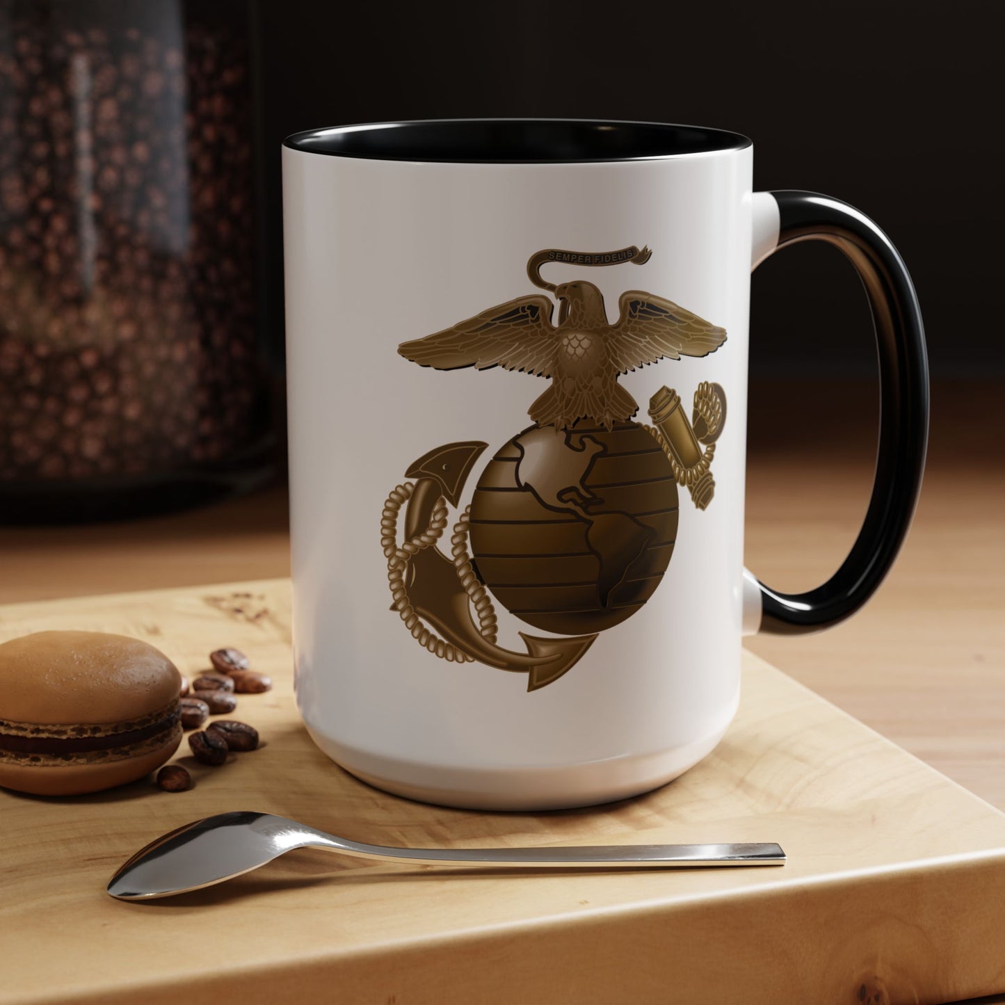 United States Marine Corps Anchor and Globe Coffee Mug - Double Sided Black Accent White Ceramic 15oz by TheGlassyLass.com
