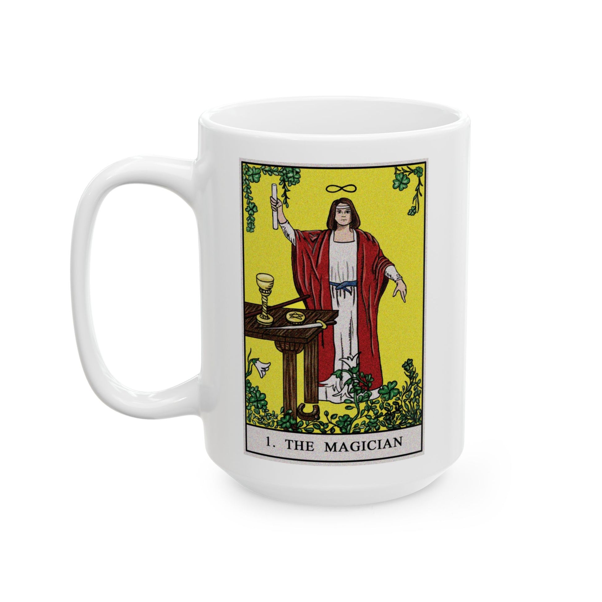 The Magician Tarot Card Coffee Mug - Double Sided White Ceramic 15oz by TheGlassyLass.com