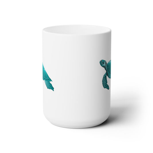 Sea Turtle Coffee Mug - Double Sided White Ceramic 15oz by TheGlassyLass.com