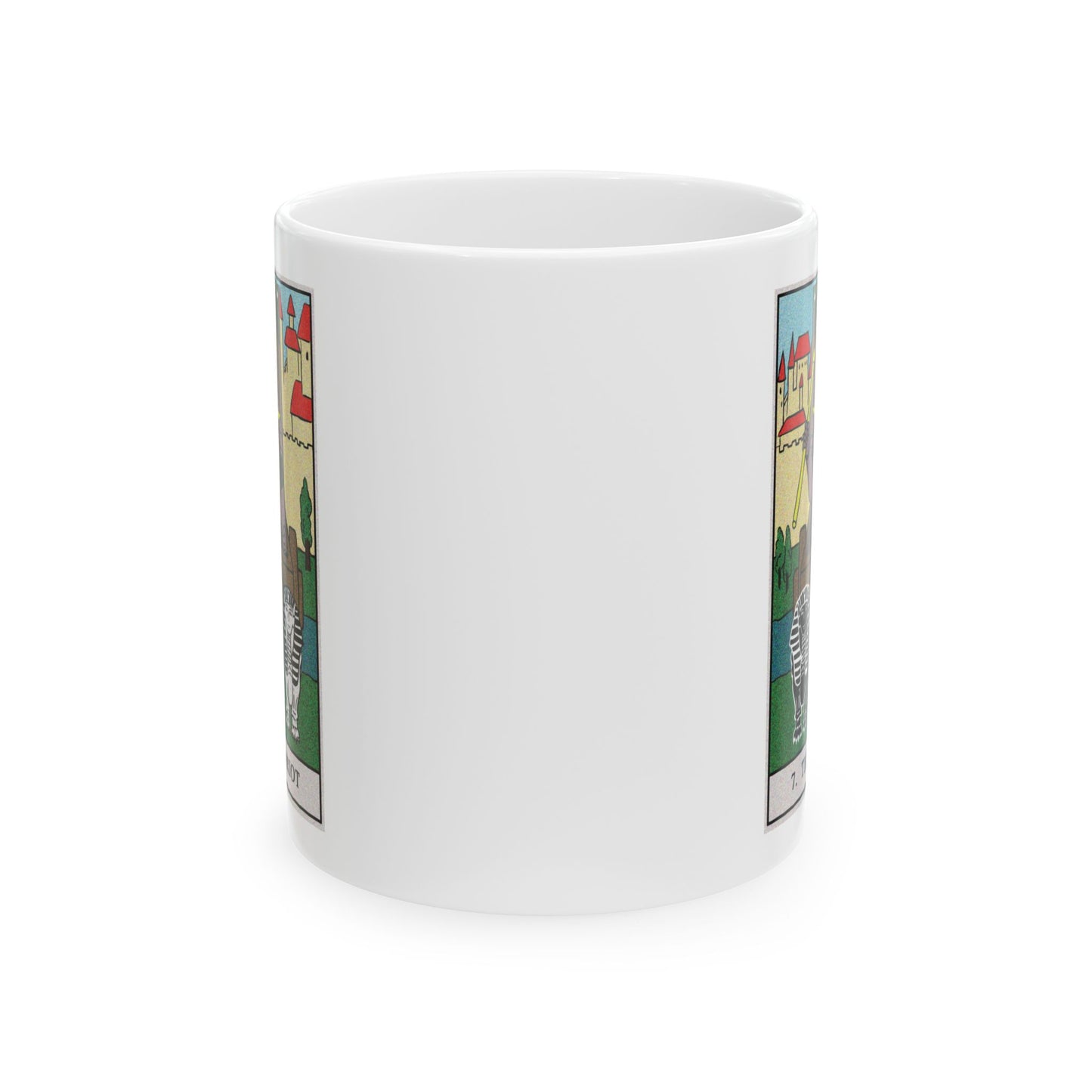 The Chariot Tarot Card Coffee Mug - Double Sided Print, White Ceramic, 11oz by TheGlassyLass.com
