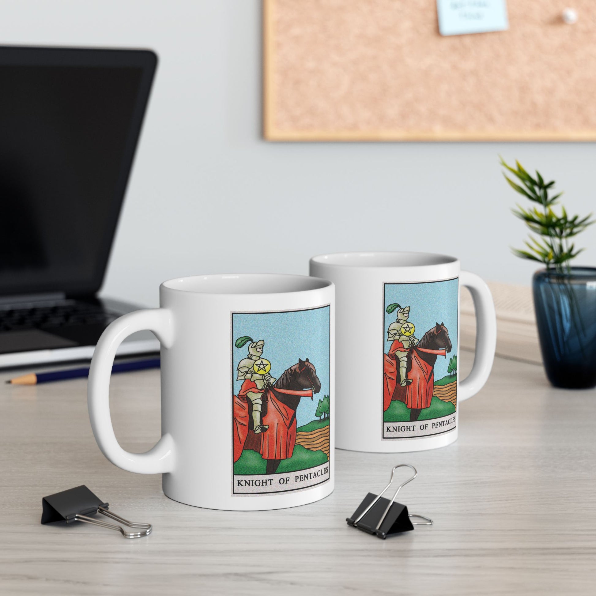 Knight of Pentacles Tarot Card Coffee Mug - Double Sided Print, White Ceramic, 11oz by TheGlassyLass.com