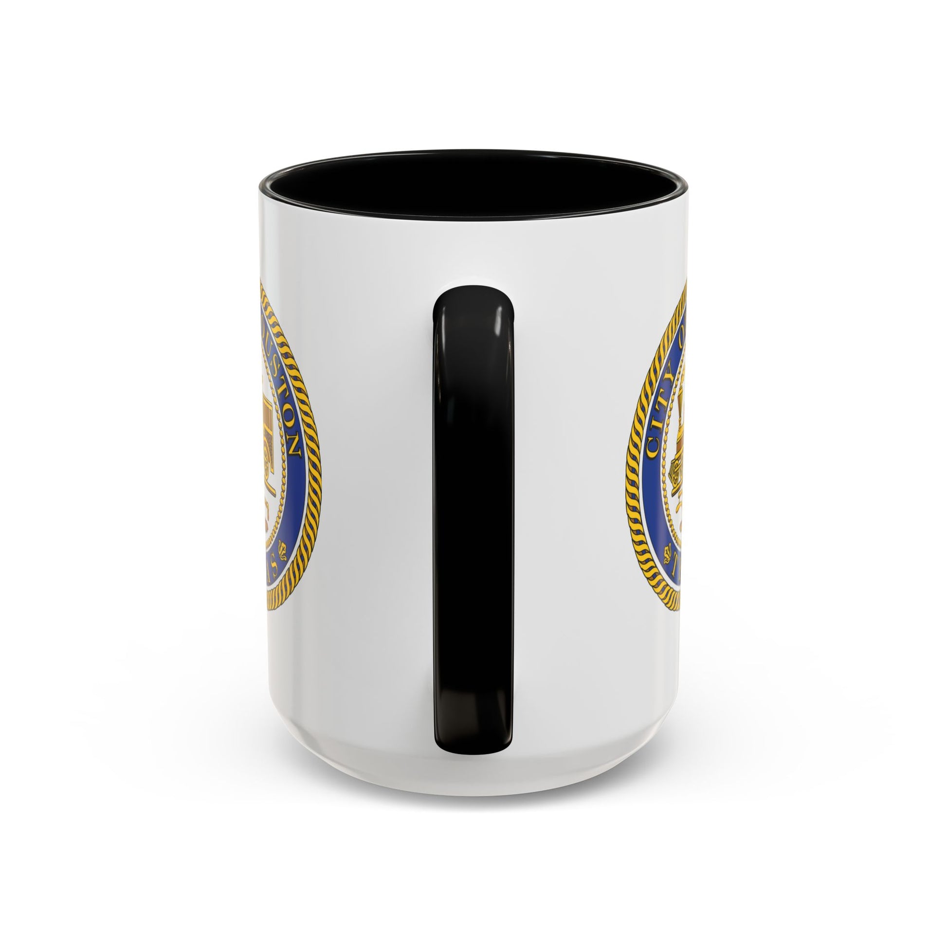 City of Houston Seal Coffee Mug - Double Sided Print, Black Accent White Ceramic, 15oz by TheGlassyLass.com