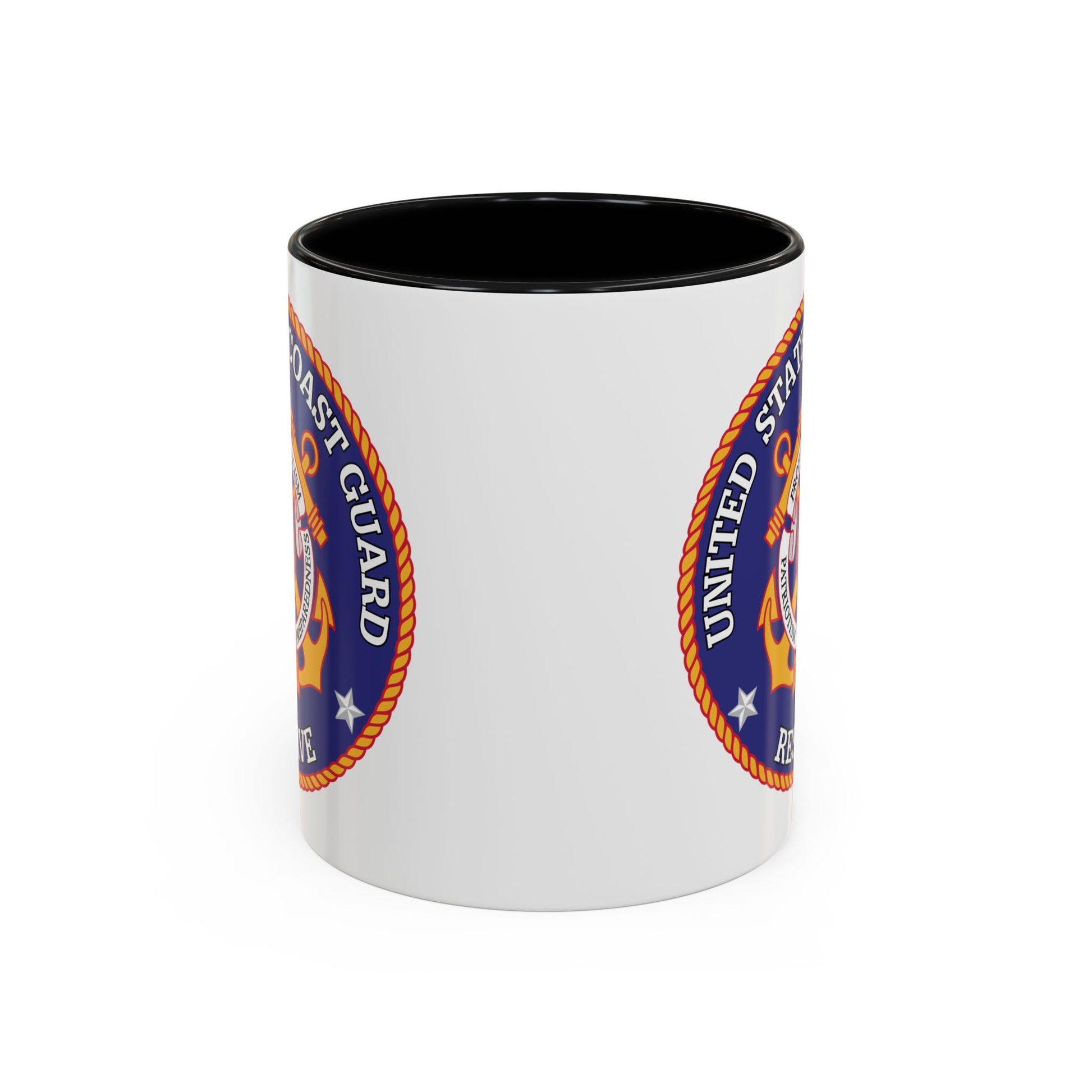 United States Coast Guard Reserve Seal Coffee Mug - Double Sided Print, Black Accent White Ceramic, 11oz by TheGlassyLass.com