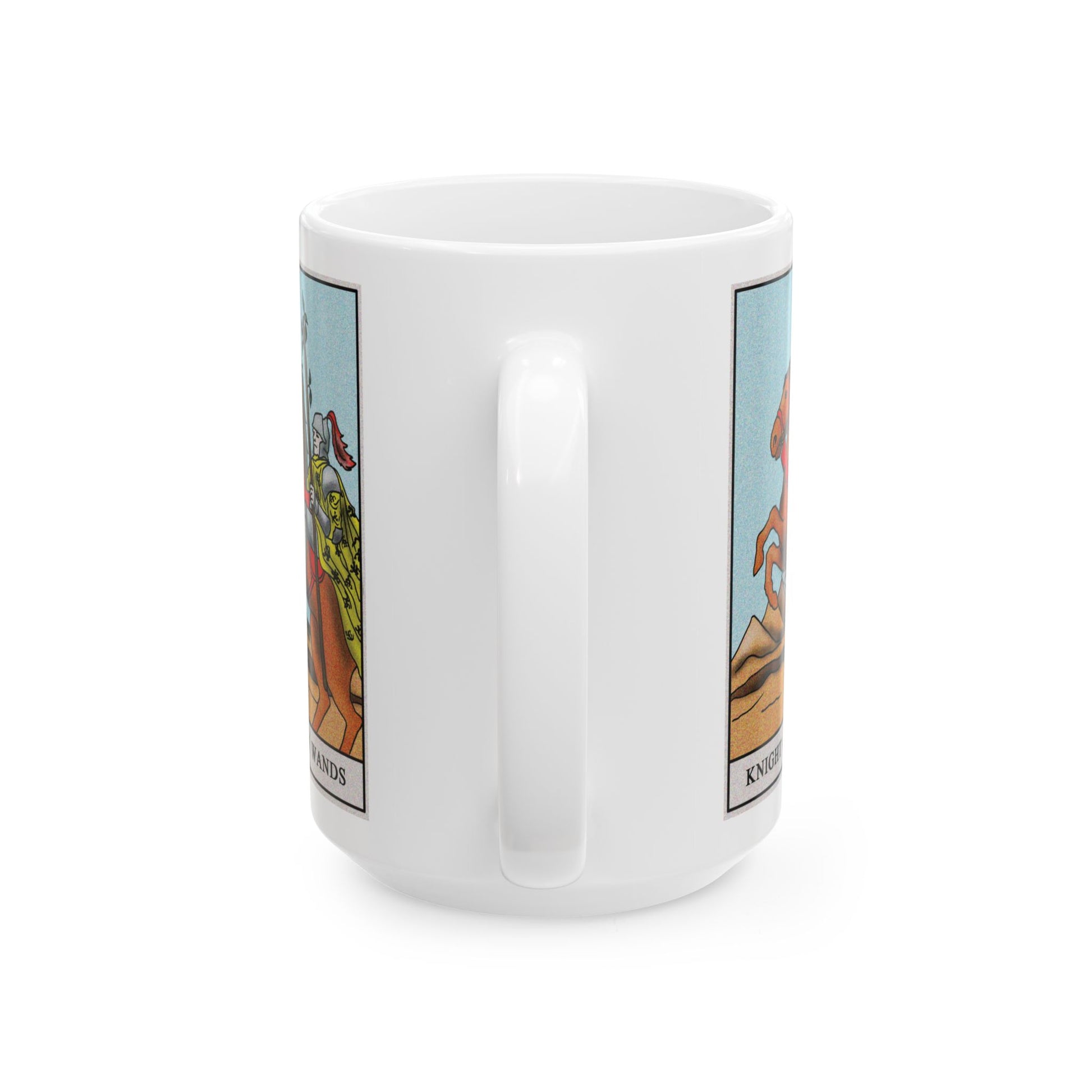 Knight of Wands Tarot Card Coffee Mug - Double Sided White Ceramic 15oz by TheGlassyLass.com