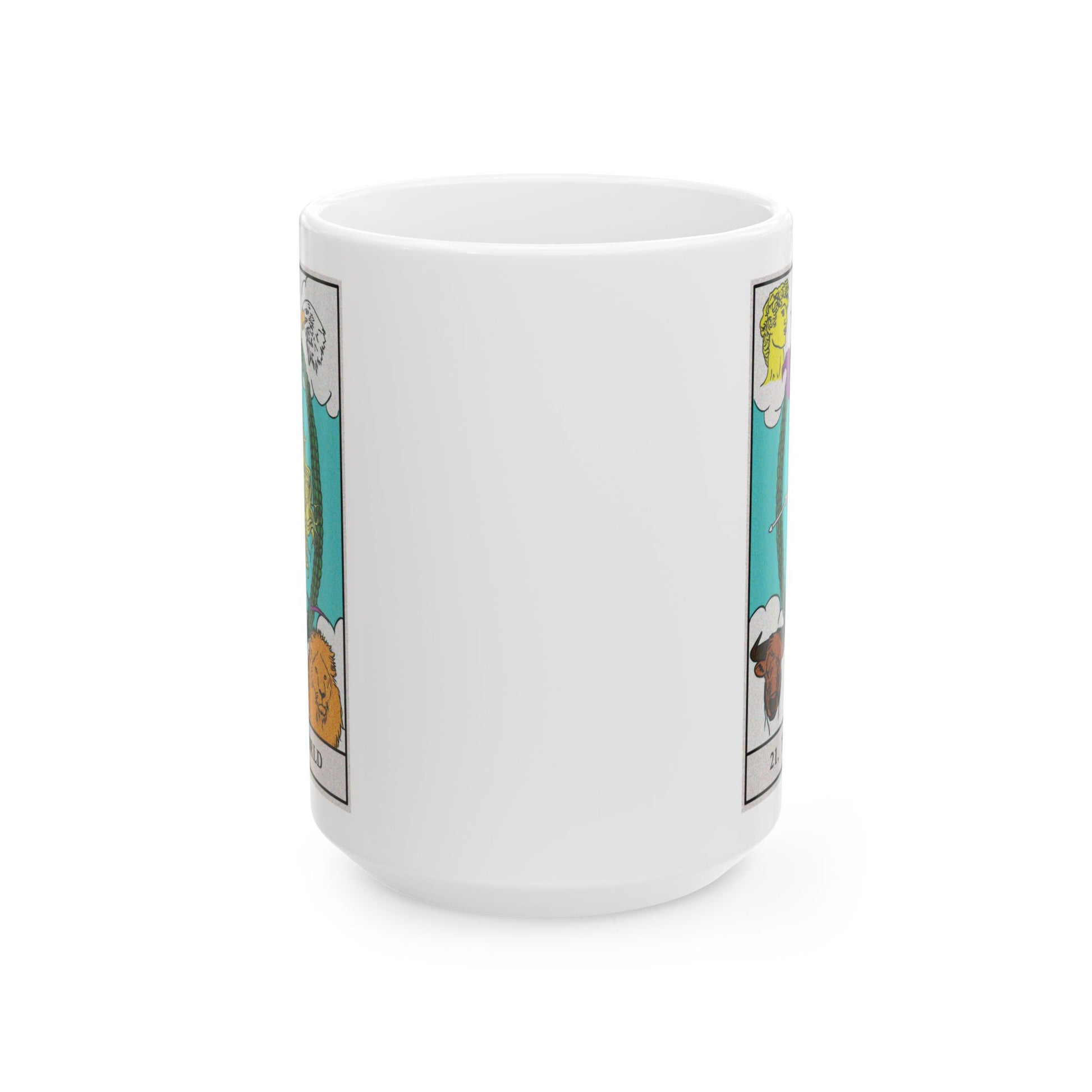 The World Tarot Card Coffee Mug - Double Sided White Ceramic 15oz by TheGlassyLass.com