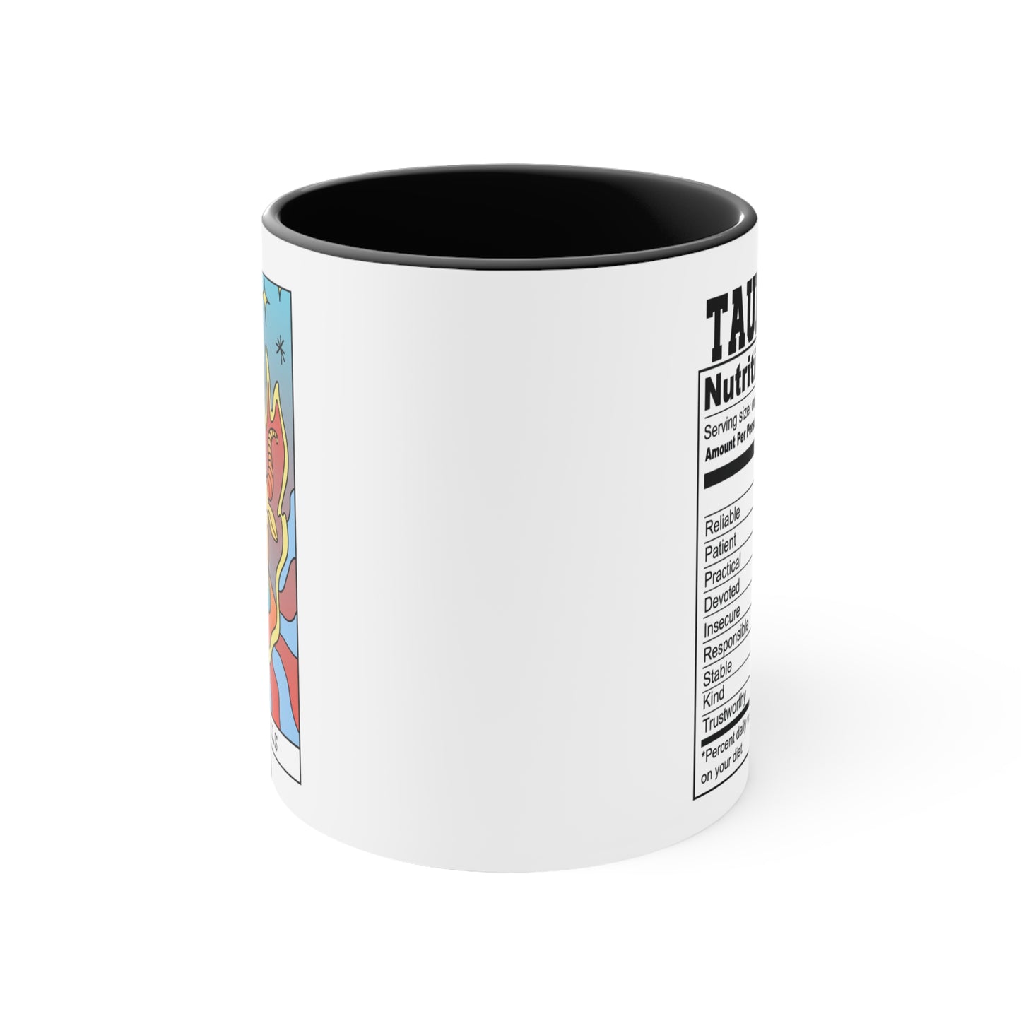 Taurus Tarot Card Coffee Mug - Double Sided Black Accent Ceramic 11oz by TheGlassyLass.com