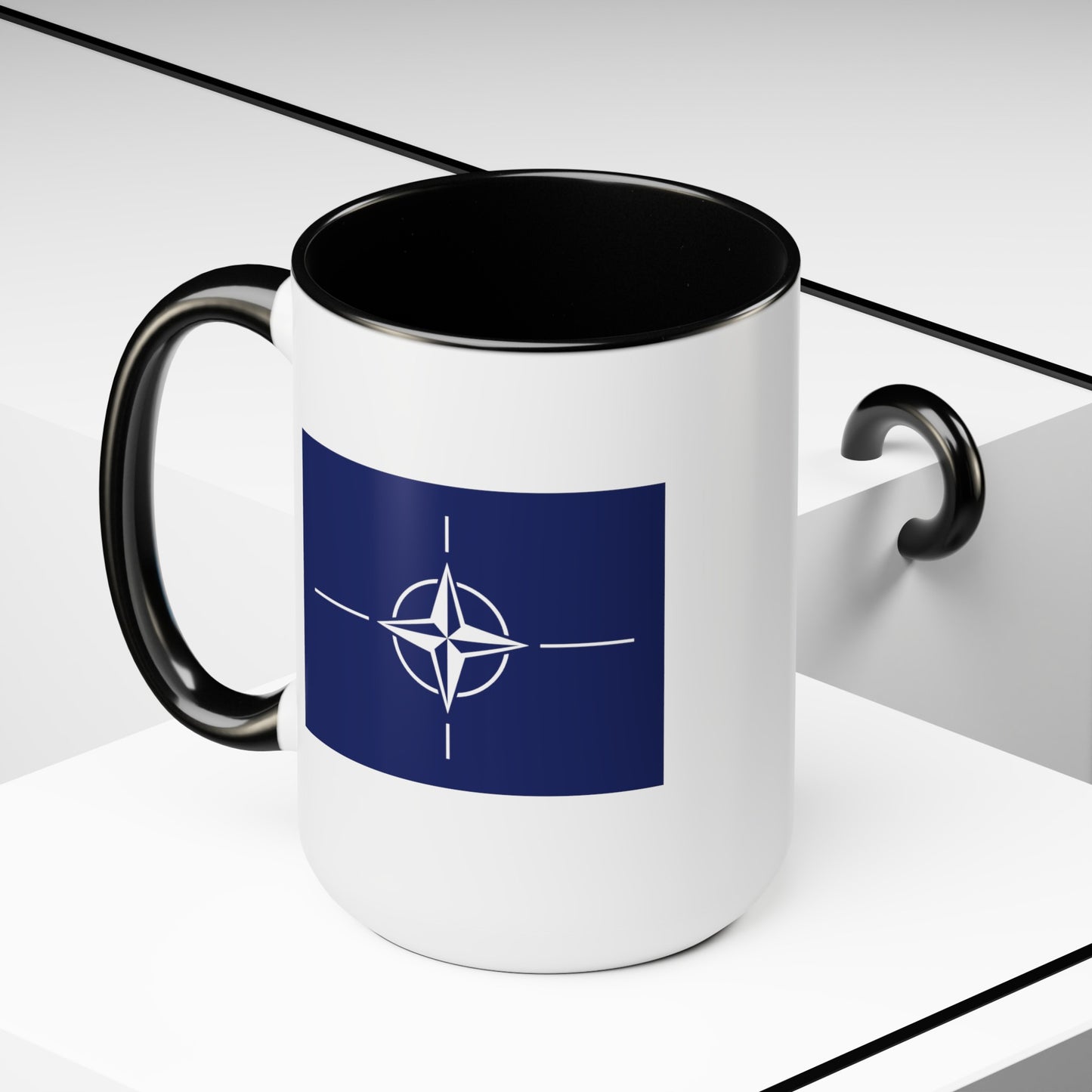 NATO Coffee Mug - Double Sided Black Accent White Ceramic 15oz by TheGlassyLass.com
