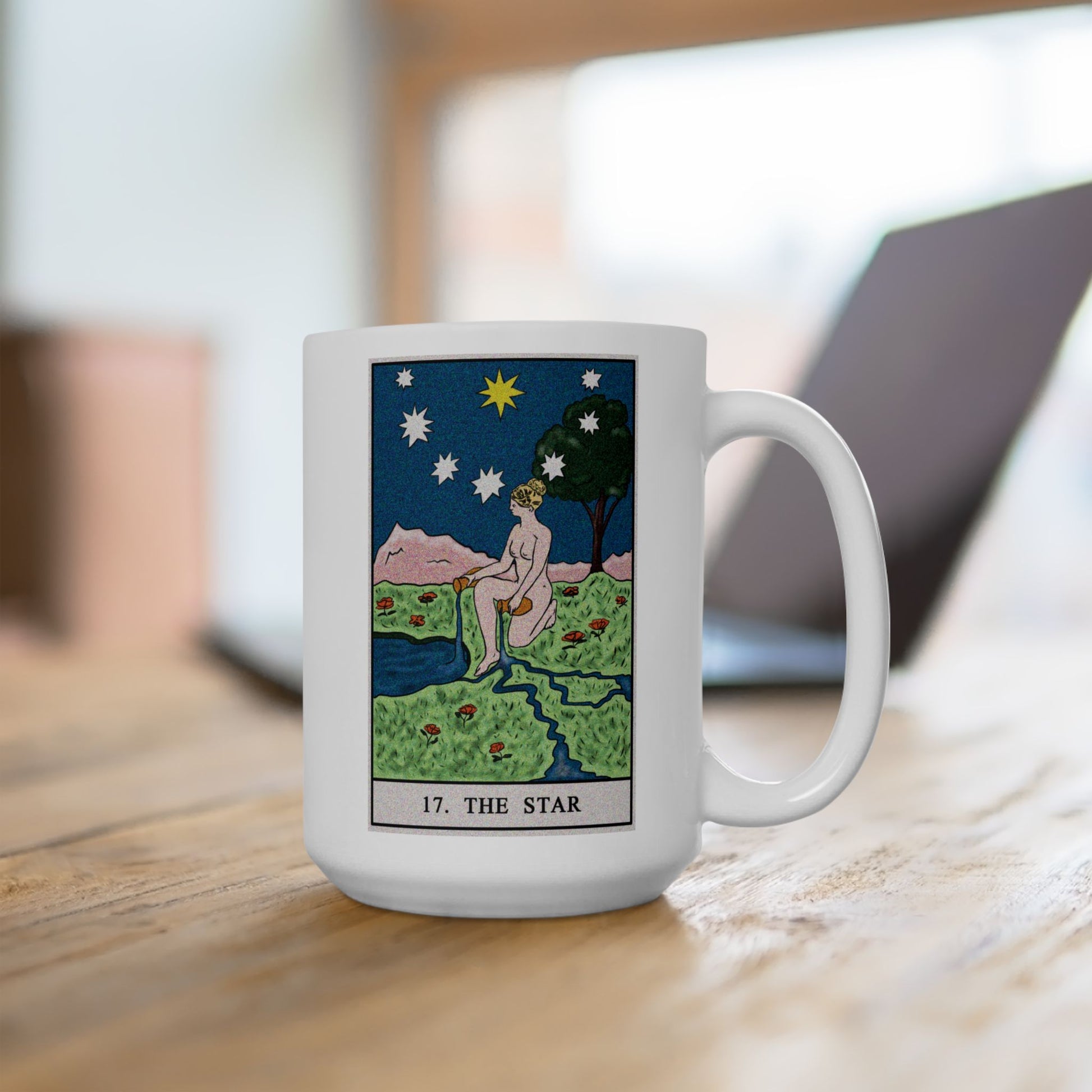 The Star Tarot Card Coffee Mug - Double Sided White Ceramic 15oz by TheGlassyLass.com