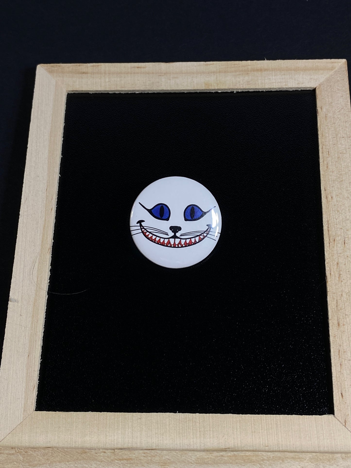 Grinning Cheshire Cat Flair Pin Button 1.25" Round | Fantasy Design by TheGlassyLass.com