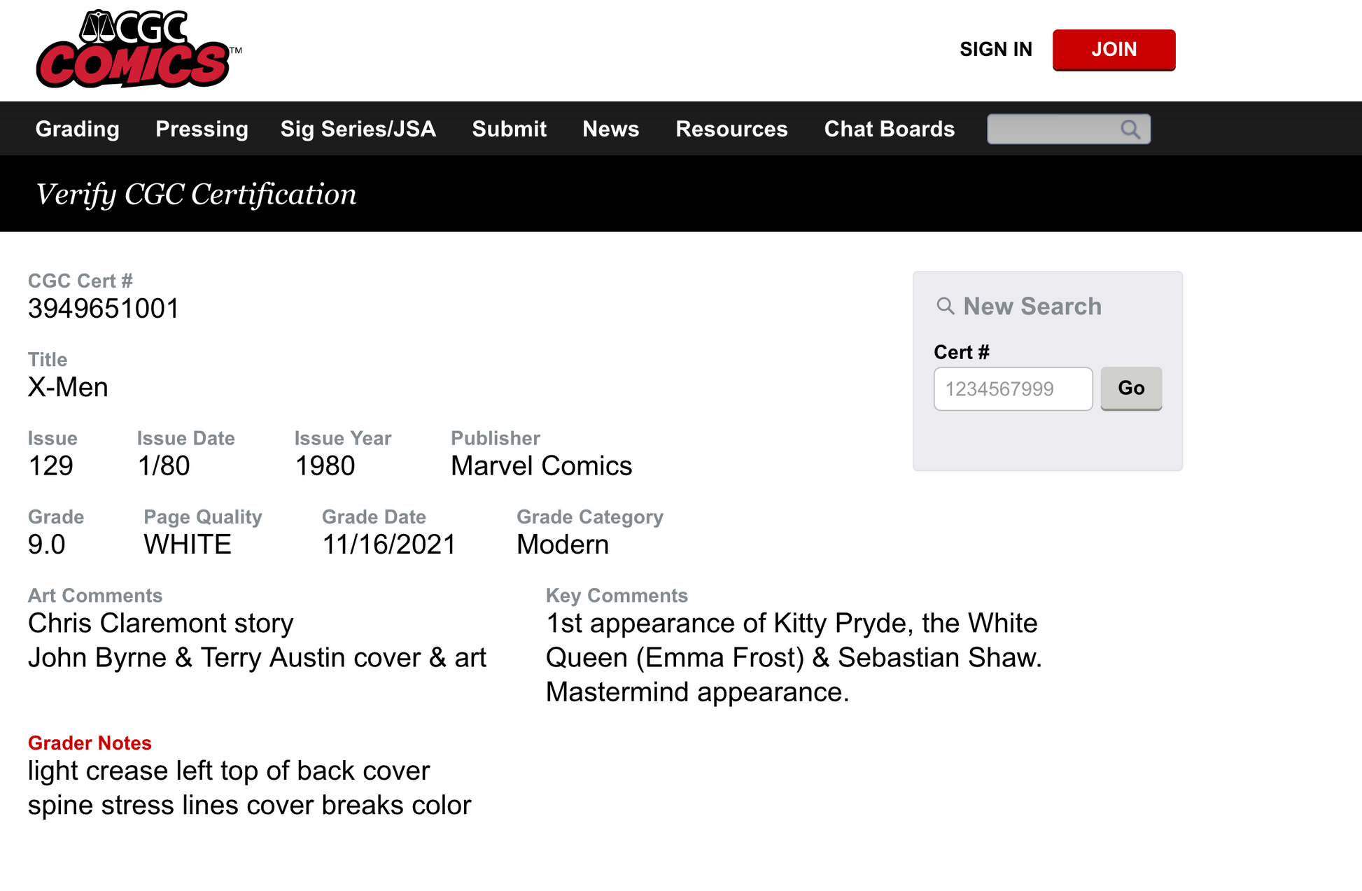 X-Men #129 CGC Graded 9.0 from TheGlassyLass.com - Certification Details