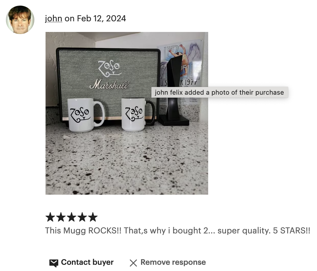 Jimmy Page ZOSO Coffee Mug Customer Review From Verified Shopper at TheGlassyLass.com