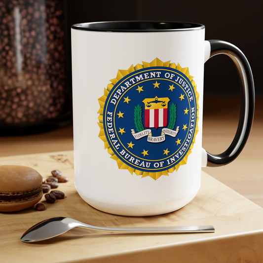 FBI Seal Coffee Mug - Double Sided Black Accent White Ceramic 15oz by TheGlassyLass