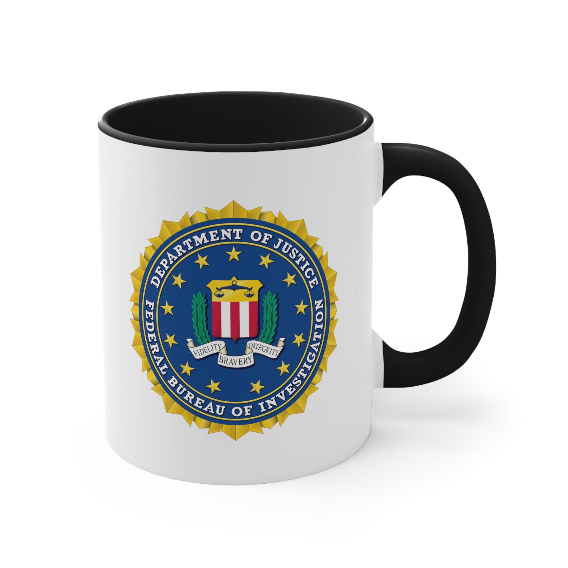 FBI Seal Coffee Mug - Double Sided Black Accent White Ceramic 11oz by TheGlassyLass