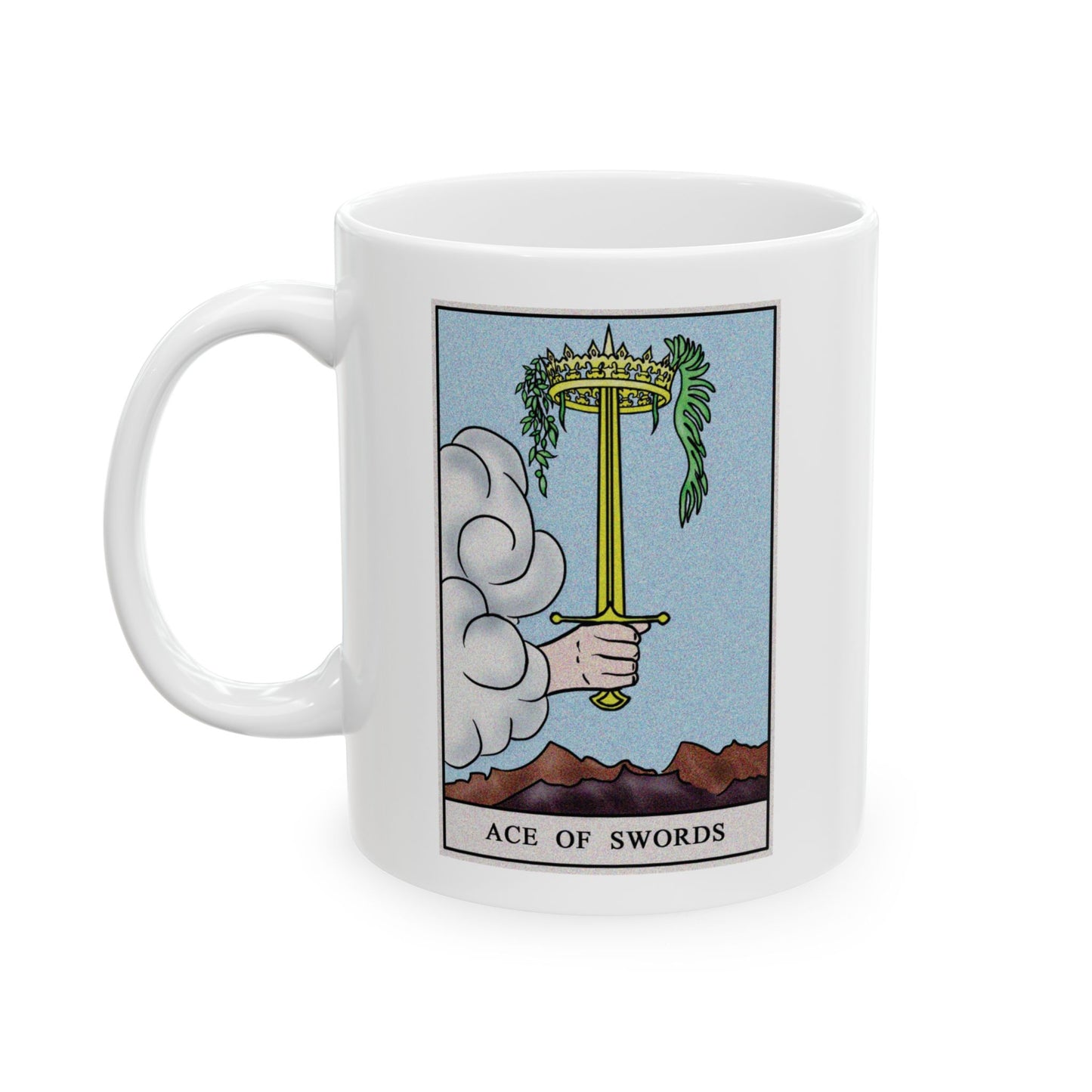 Ace of Swords Tarot Card Coffee Mug - Double Sided Print, White Ceramic, 11oz by TheGlassyLass.com