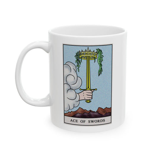 Ace of Swords Tarot Card Coffee Mug - Double Sided Print, White Ceramic, 11oz by TheGlassyLass.com