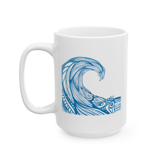 Under The Wave Coffee Mug - Double Sided White Ceramic 15oz by TheGlassyLass.com