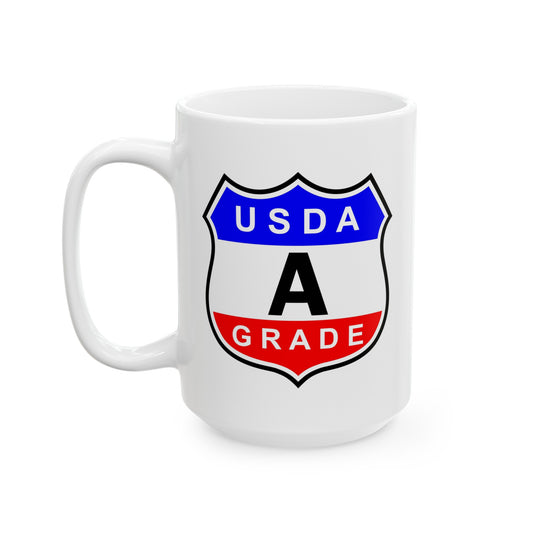 USDA Grade A Seal Coffee Mug - Double Sided White Ceramic15oz by TheGlassyLass.com