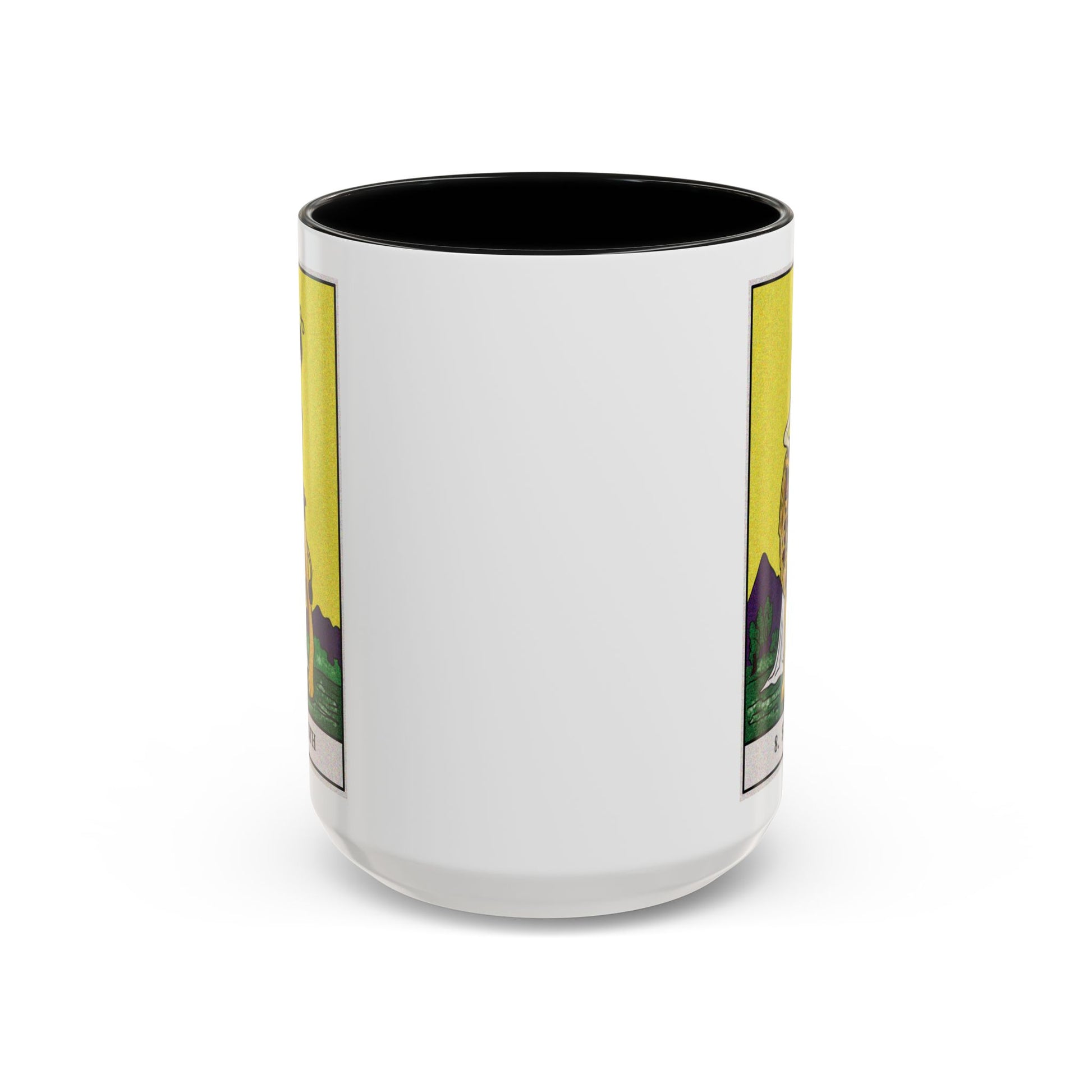 Strength Tarot Card Coffee Mug - Double Sided Black Accent White Ceramic 15oz by TheGlassyLass.com