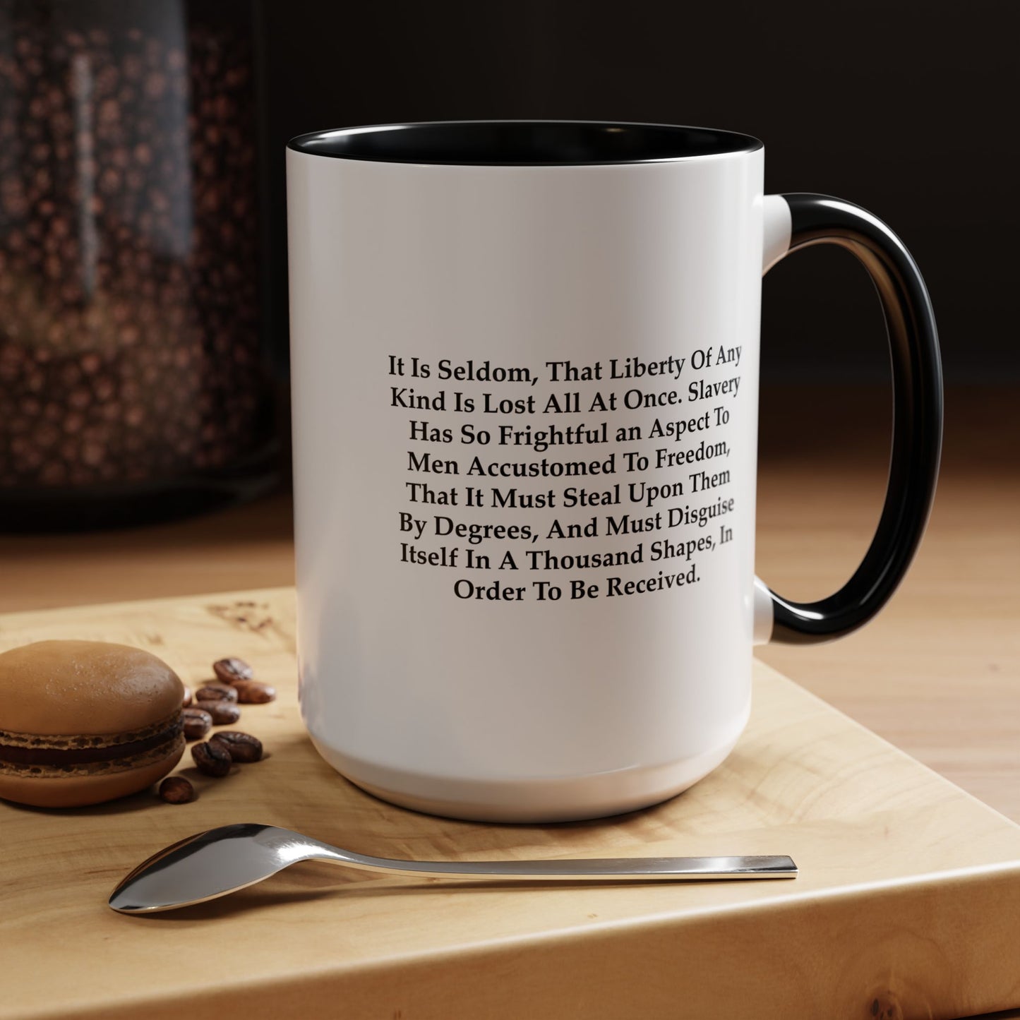 Liberty Lost Coffee Mug - Double Sided Black Accent White Ceramic 15oz by TheGlassyLass.com