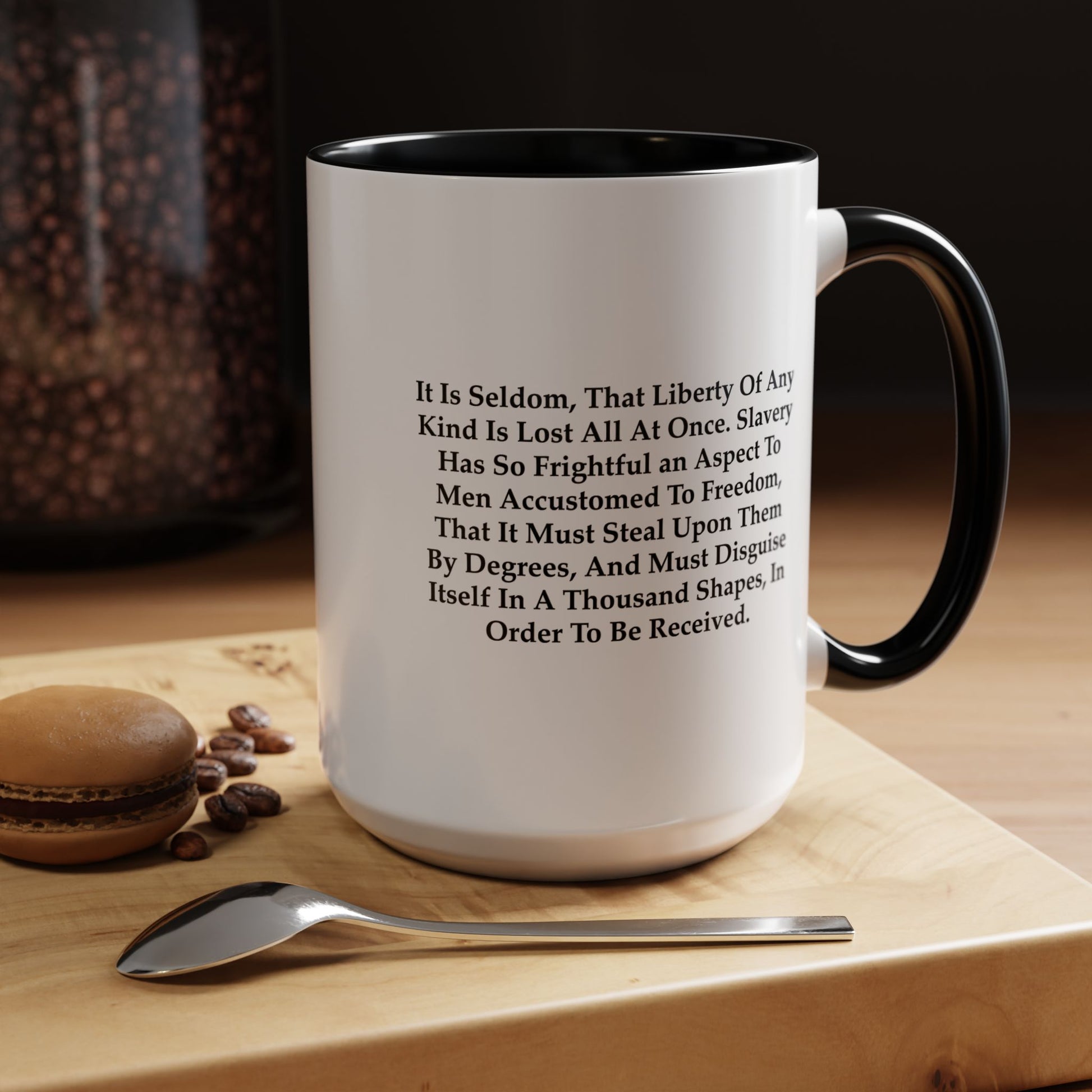 Liberty Lost Coffee Mug - Double Sided Black Accent White Ceramic 15oz by TheGlassyLass.com
