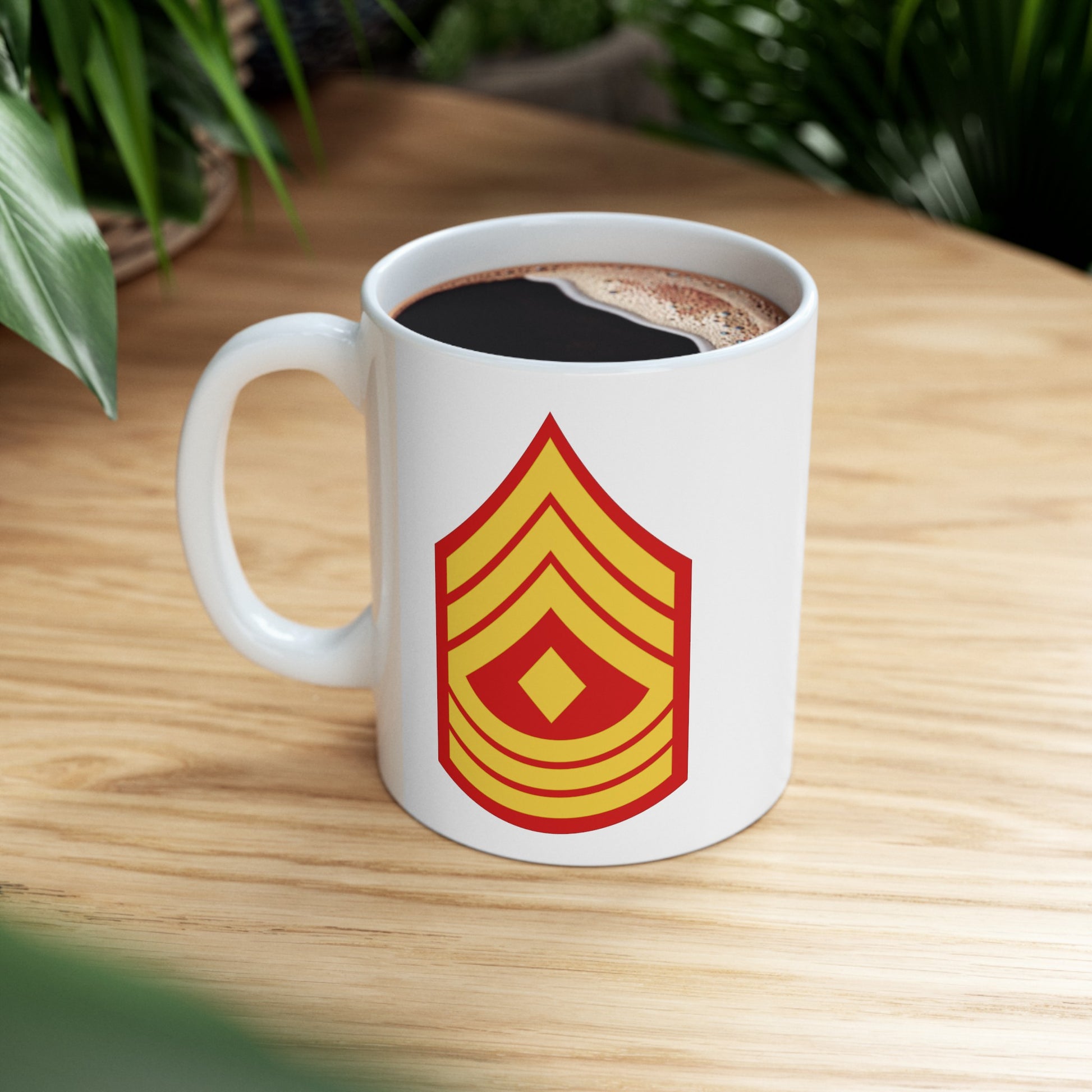 United States Marine Corps First Sergeant (E-8) Chevron Coffee Mug - Double Sided White Ceramic 11oz - by TheGlassyLass.com