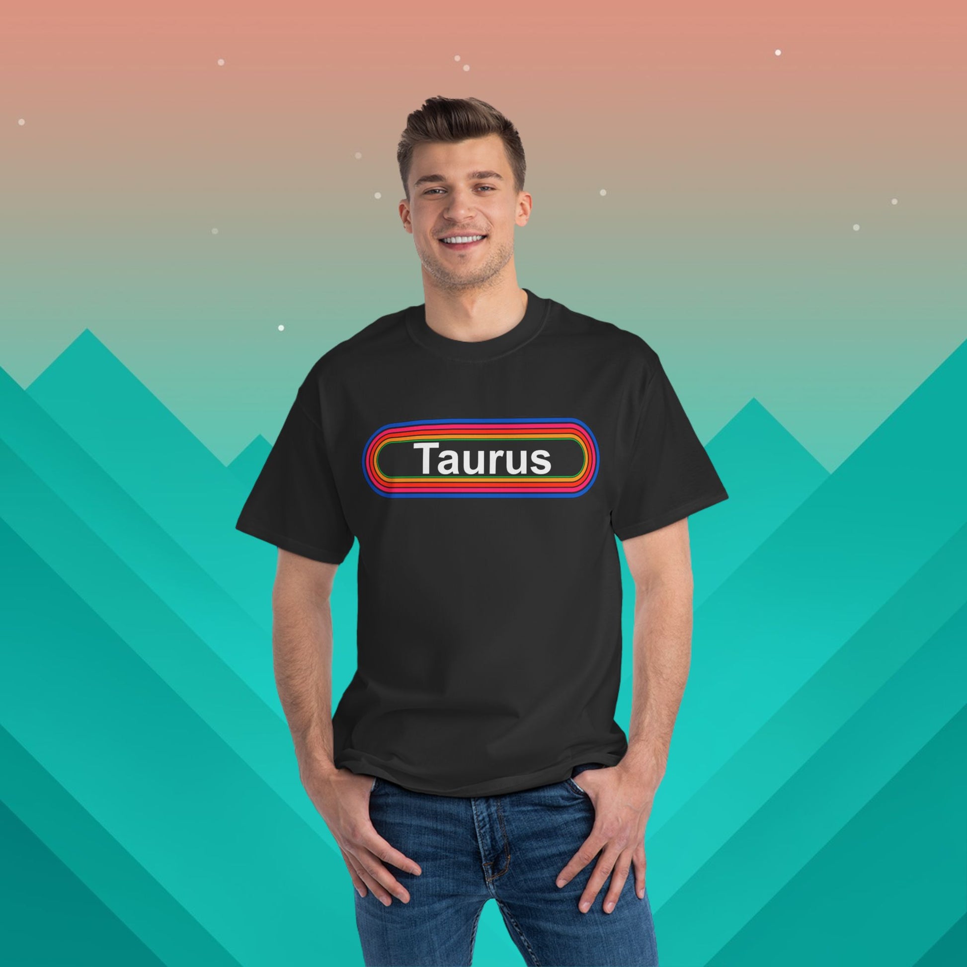 Taurus Zodiac T-Shirt: (Hanes Beefy-T 100% Preshrunk Cotton Custom Printed by TheGlassyLass.com