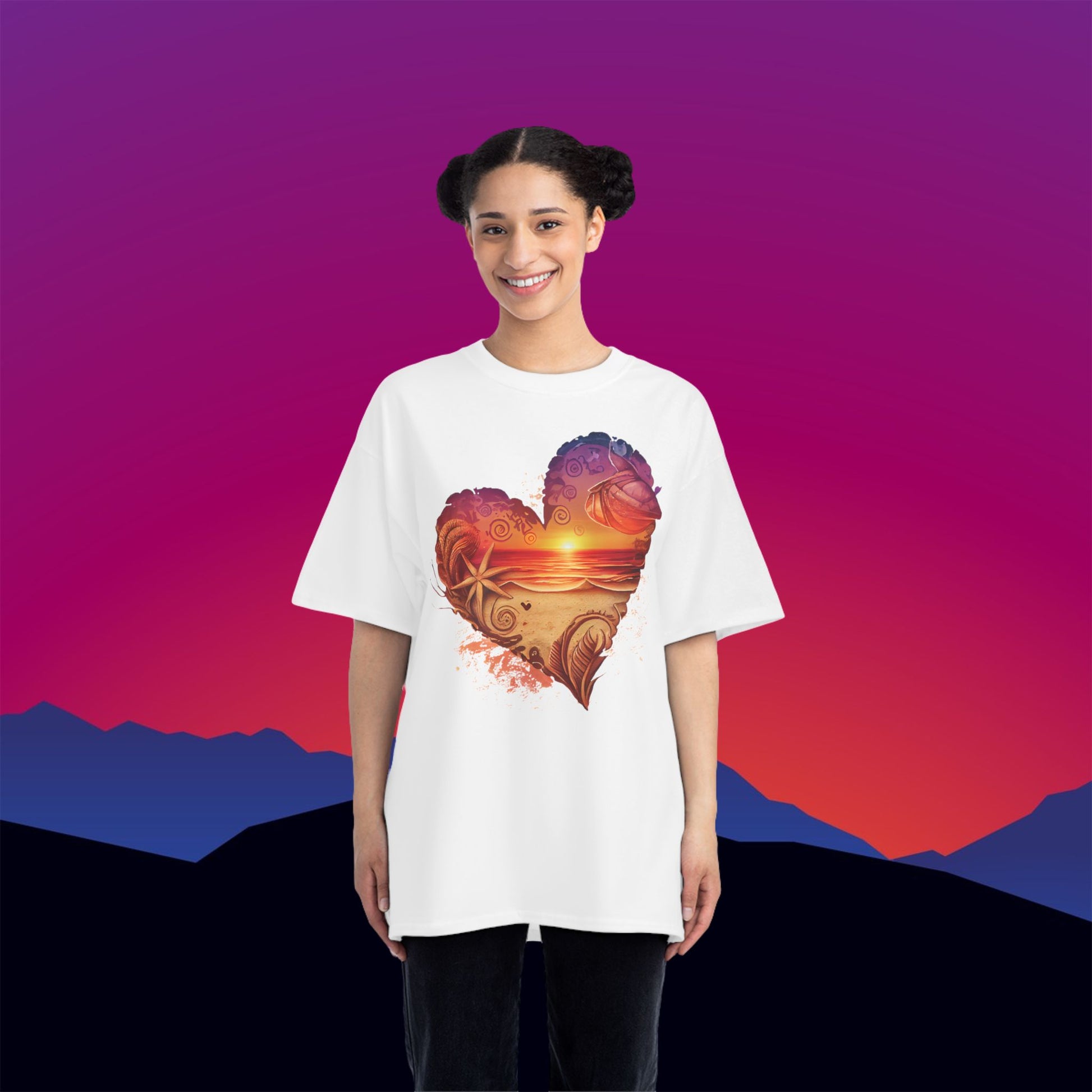 Beach Heart Travel T-Shirt: (Hanes Beefy-T 100% Preshrunk Cotton) Custom Printed by TheGlassyLass.com