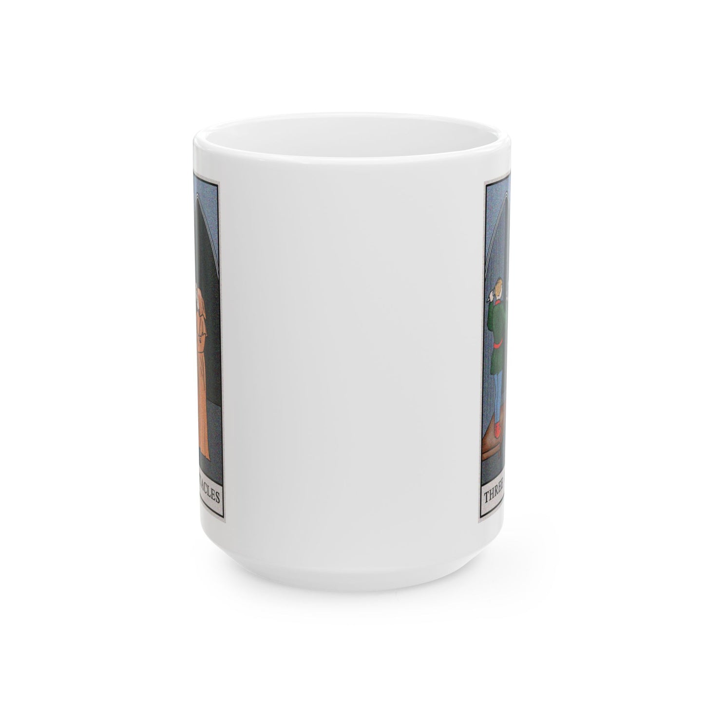 Three of Pentacles Tarot Card Coffee Mug - Double Sided White Ceramic 15oz by TheGlassyLass.com