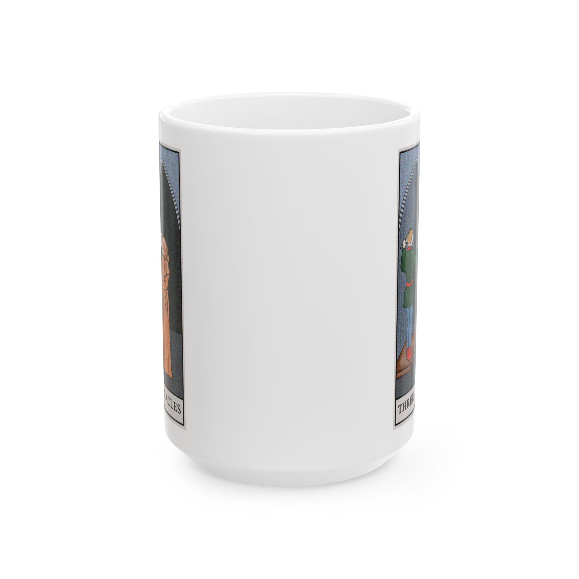 Three of Pentacles Tarot Card Coffee Mug - Double Sided White Ceramic 15oz by TheGlassyLass.com