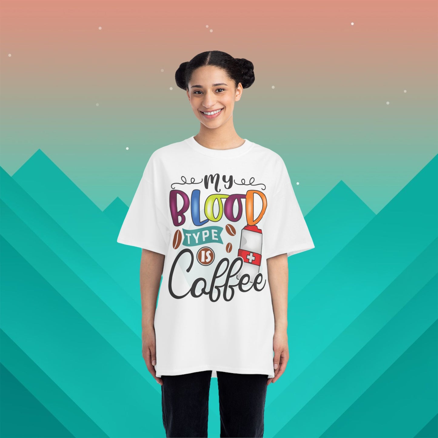 My Blood Type is Coffee T-Shirt: (Hanes Beefy-T 100% Preshrunk Cotton Custom Printed by TheGlassyLass.com