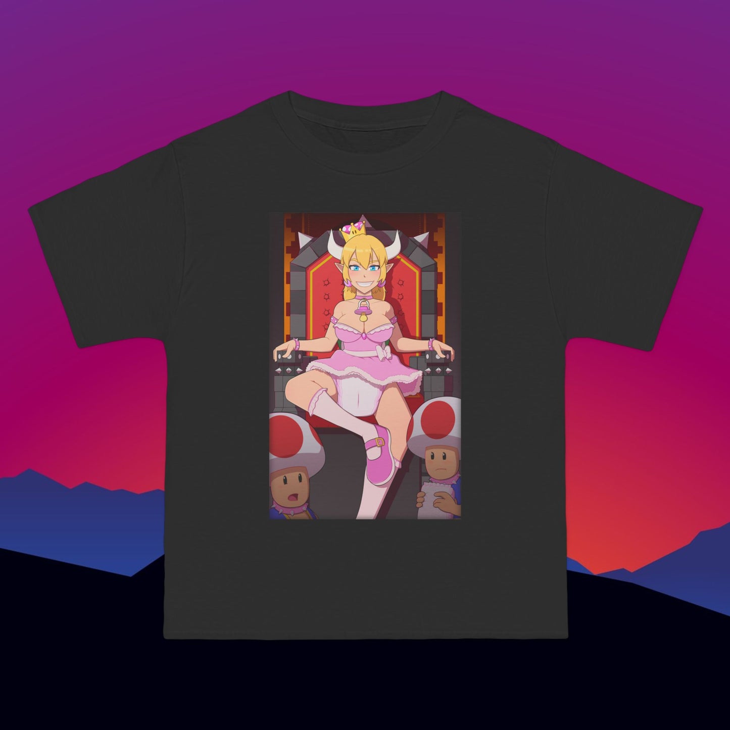 Bowsette Throne T-Shirt: (Hanes Beefy-T 100% Preshrunk Cotton) Custom Printed by TheGlassyLass.com