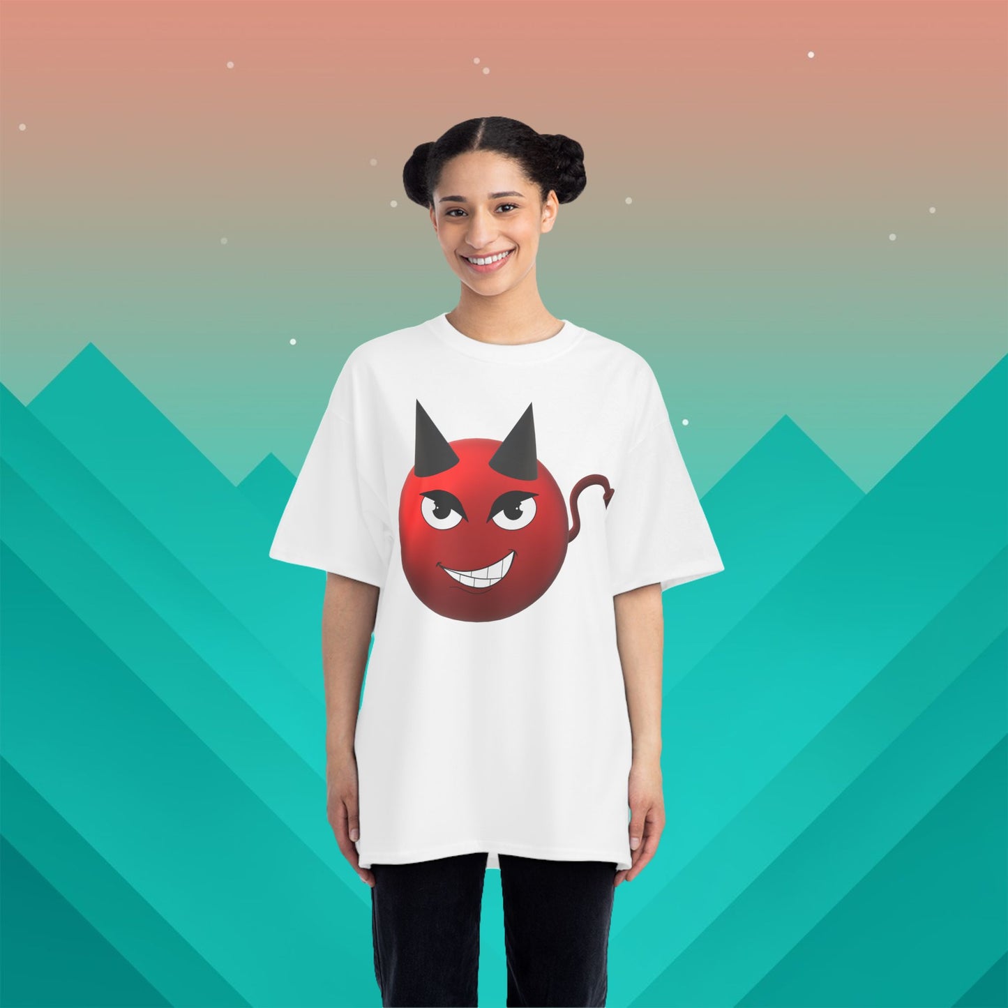 Devil Emoji T-Shirt: (Hanes Beefy-T 100% Preshrunk Cotton Custom Printed by TheGlassyLass.com