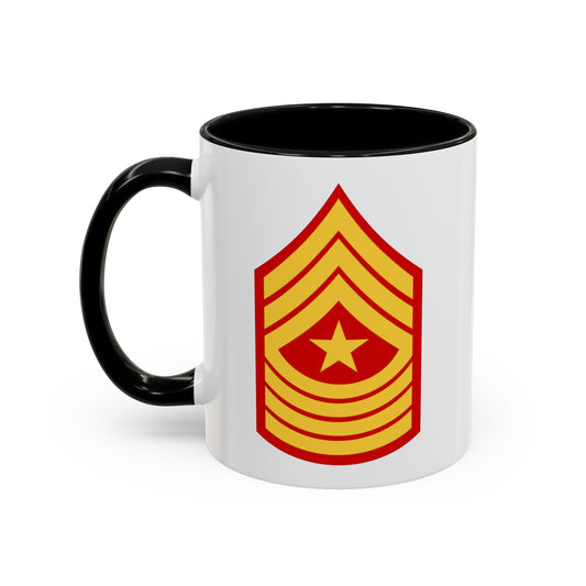 United States Marine Corps Sergeant Major (E-9) Chevron Coffee Mug - Double Sided Black Accent White Ceramic 11oz - by TheGlassyLass.com