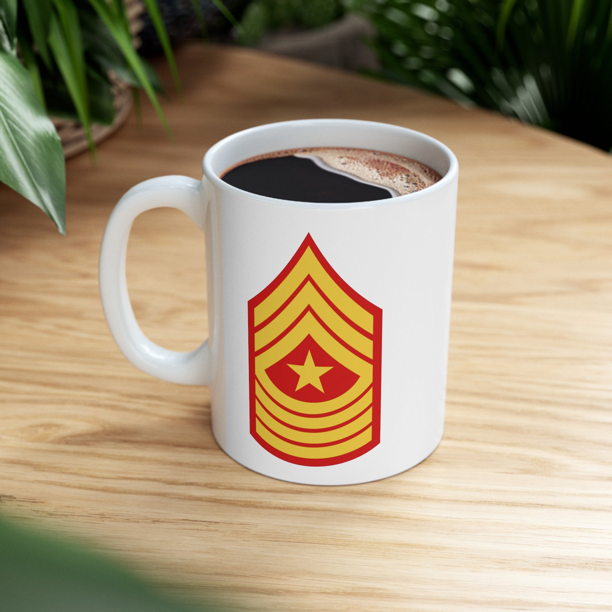 United States Marine Corps Sergeant Major (E-9) Chevron Coffee Mug - Double Sided White Ceramic 11oz - by TheGlassyLass.com