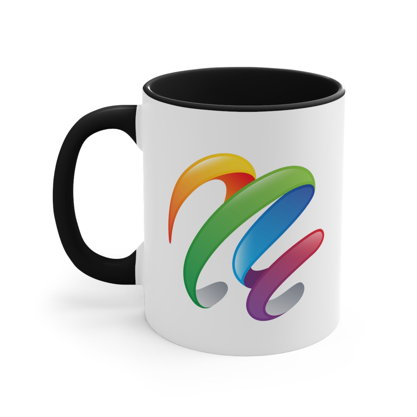 Rainbow Swirl Coffee Mug - Double Sided Black Accent White Ceramic 11oz by TheGlassyLass.com