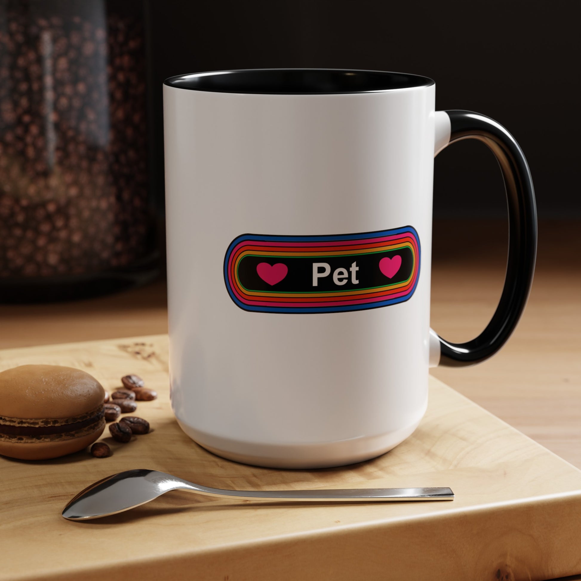 Rainbow Pet Coffee Mug - Double Sided Black Accent Ceramic 15oz - by TheGlassyLass.com