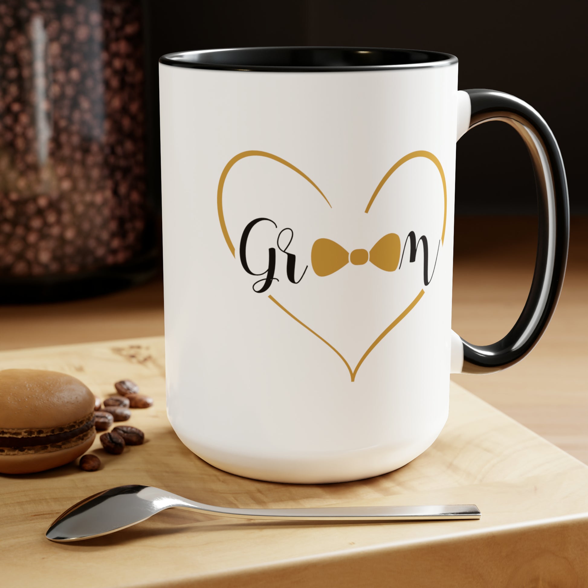 Groom Coffee Mug - Double Sided Black Accent Ceramic 15oz by TheGlassyLass.com