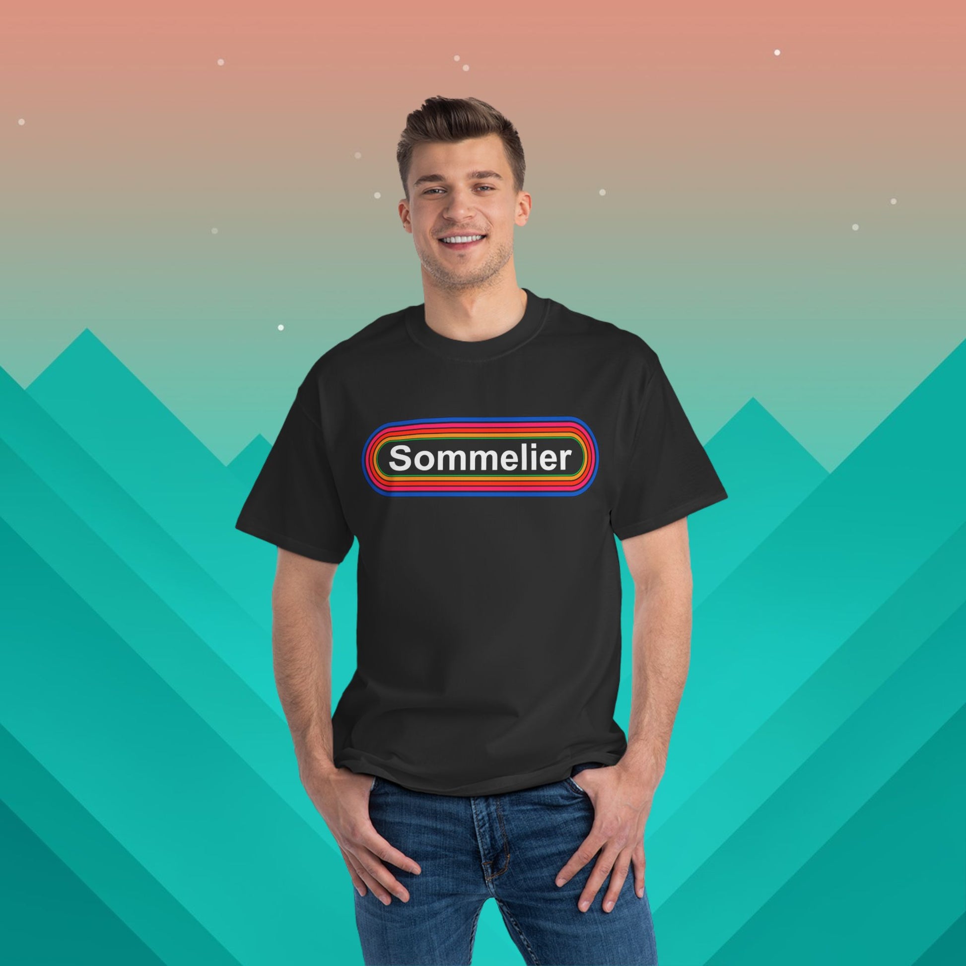 Sommelier Rainbow T-Shirt: (Hanes Beefy-T 100% Preshrunk Cotton Custom Printed by TheGlassyLass.com