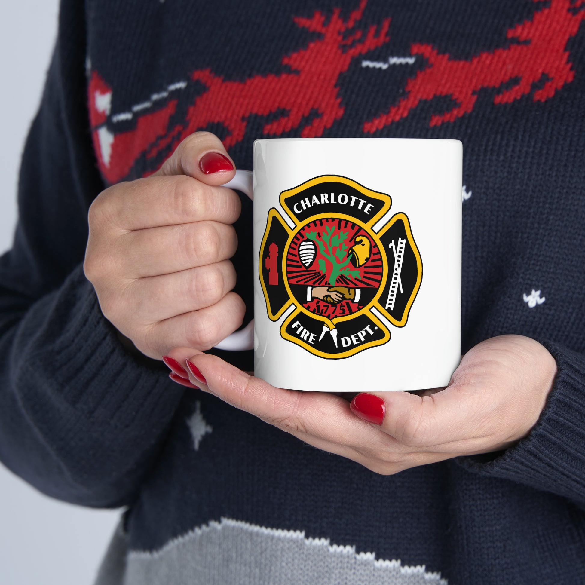 Charlotte Fire Department Coffee Mug - Double Sided White Ceramic 11oz by TheGlassyLass.com