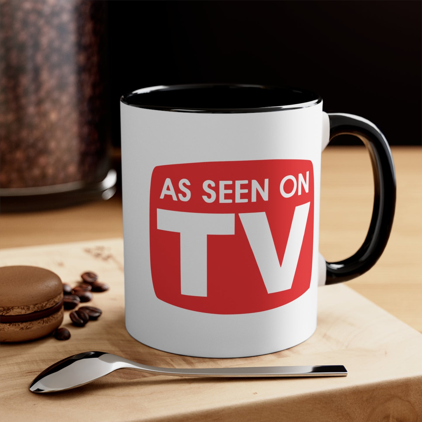 As Seen on TV Coffee Mug - Double Sided Black Accent White Ceramic 11oz by TheGlassyLass.com